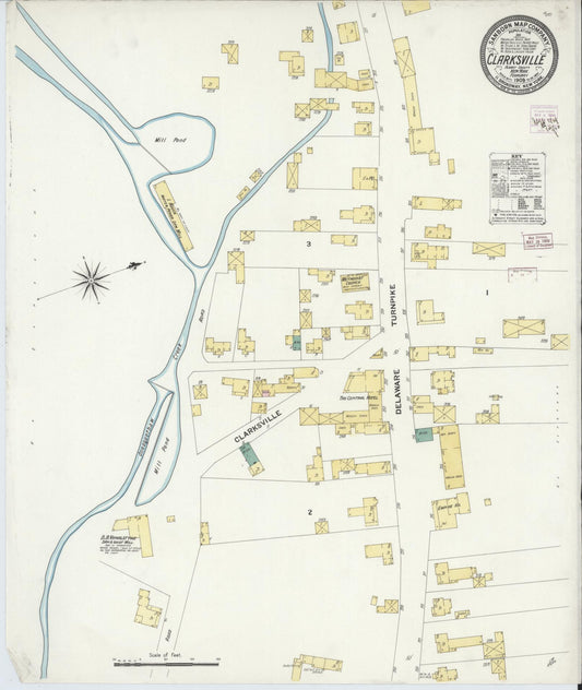 Sanborn Fire Insurance Map from Clarksville, Albany County, New York (1909), Sheet #0001 - Historic Sanborn Fire Insurance Map Print, vintage old map wall art, antique decor, genealogy gift, New York New York map