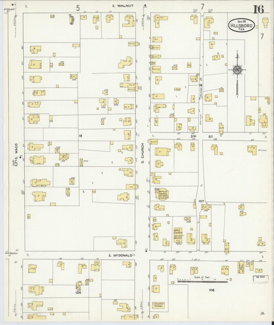 Sanborn Fire Insurance Map from Hillsboro, Hill County, Texas (1911), Sheet #0016 - Historic Sanborn Fire Insurance Map Print, vintage old map wall art, antique decor, genealogy gift, Texas Texas map
