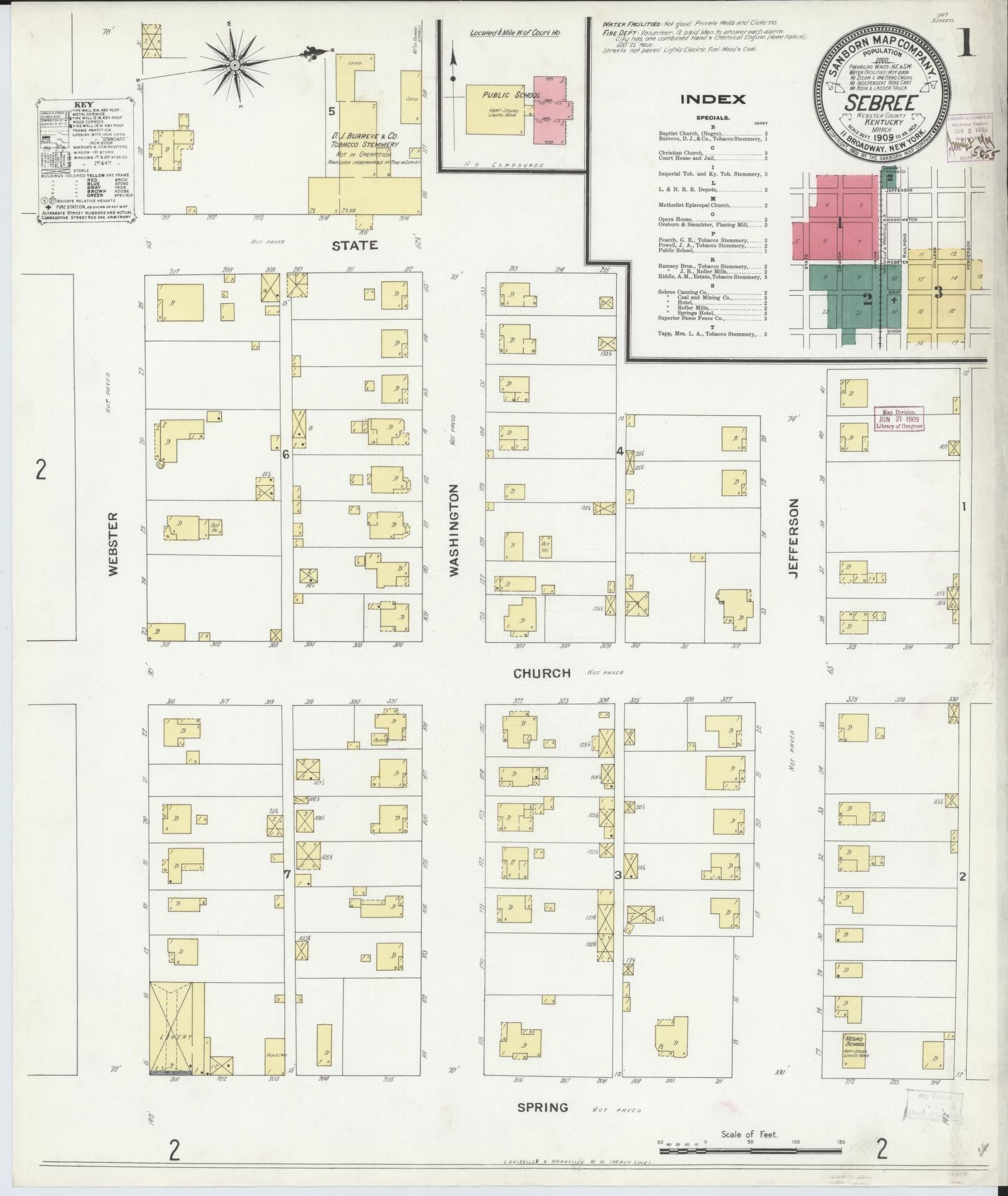 Sanborn Fire Insurance Map from Sebree, Webster County, Kentucky (1909), Sheet #0001 - Complete Map Set gallery image, historic Sanborn map, vintage wall art, Kentucky Kentucky