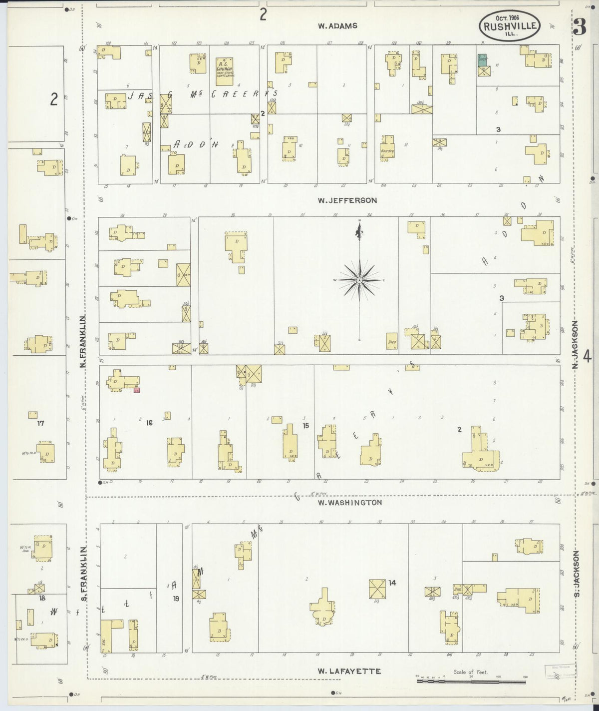 Sanborn Fire Insurance Map from Rushville, Schuyler County, Illinois (1906), Sheet #0003 - Complete Map Set gallery image, historic Sanborn map, vintage wall art, Illinois Illinois