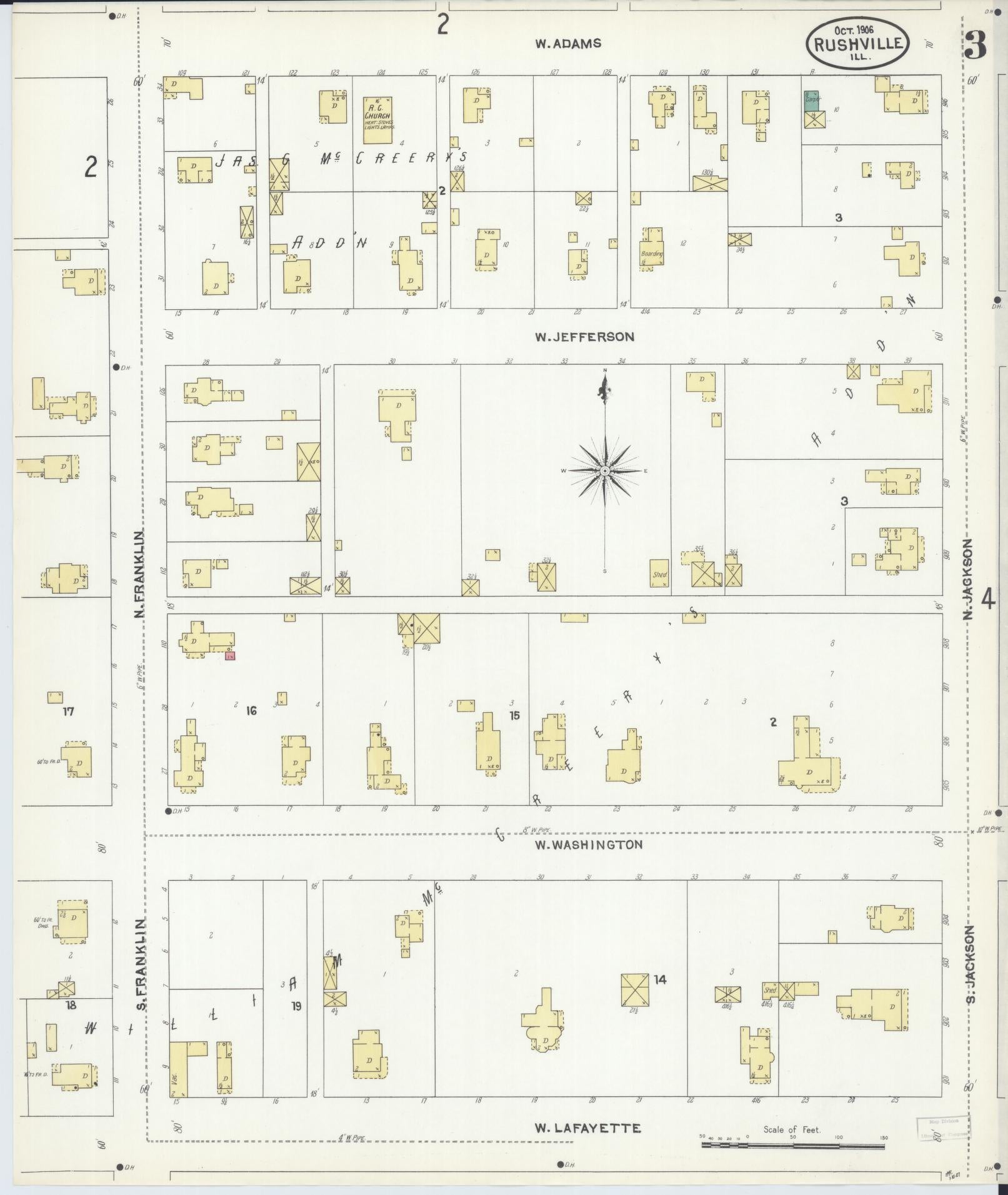 Sanborn Fire Insurance Map from Rushville, Schuyler County, Illinois (1906), Sheet #0003 - Complete Map Set gallery image, historic Sanborn map, vintage wall art, Illinois Illinois