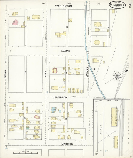 Sanborn Fire Insurance Map from Missoula, Missoula County, Montana (1891), Sheet #0007 - Historic Sanborn Fire Insurance Map Print, vintage old map wall art, antique decor, genealogy gift, Montana Montana map