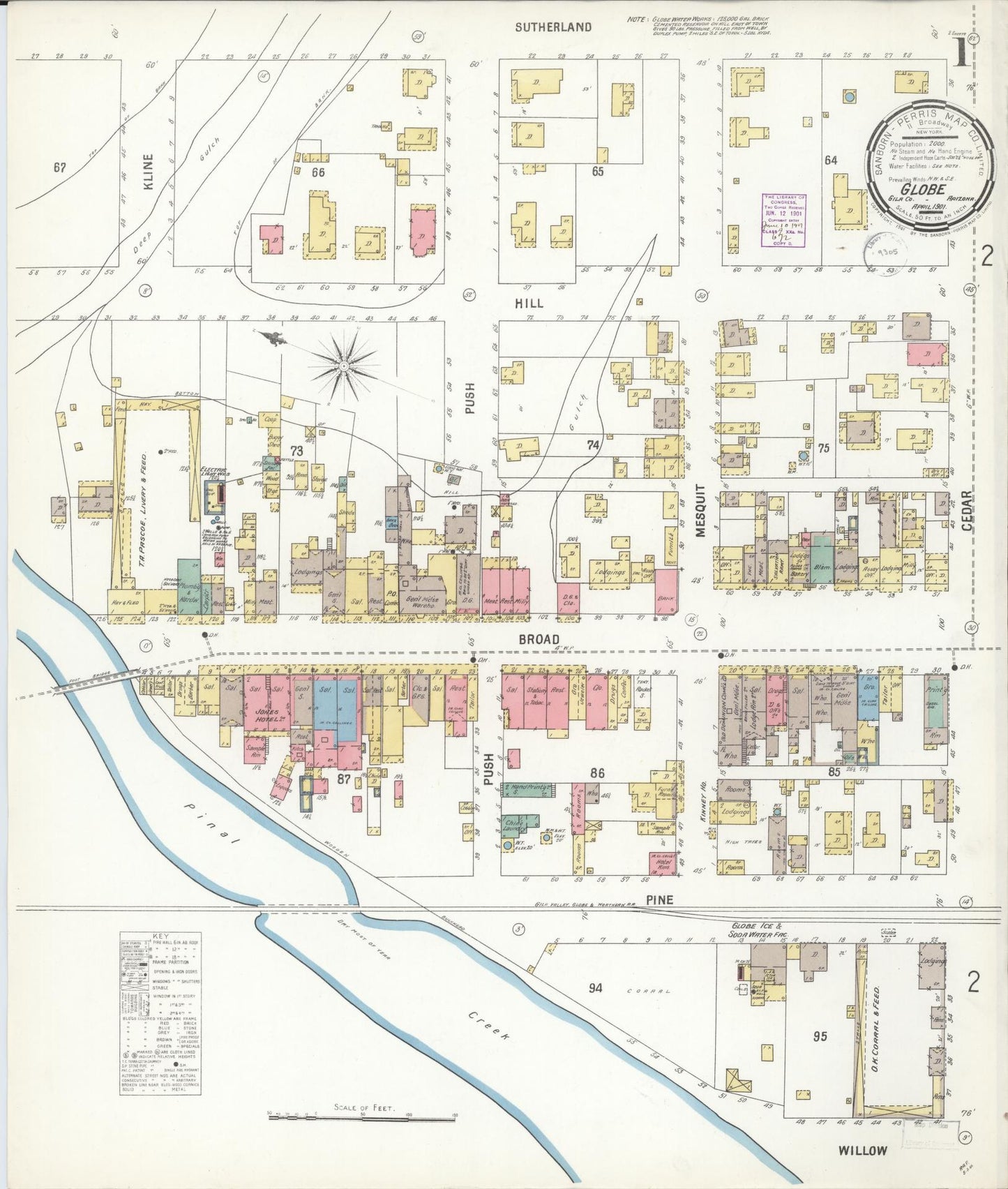 Sanborn Fire Insurance Map from Globe, Gila County, Arizona (1901), Sheet #0001 - Complete Map Set gallery image, historic Sanborn map, vintage wall art, Arizona Arizona
