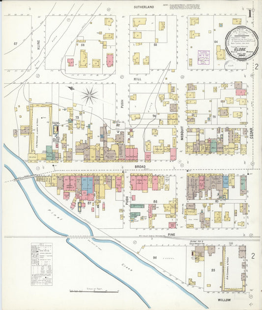 Sanborn Fire Insurance Map from Globe, Gila County, Arizona (1901), Sheet #0001 - Complete Map Set gallery image, historic Sanborn map, vintage wall art, Arizona Arizona