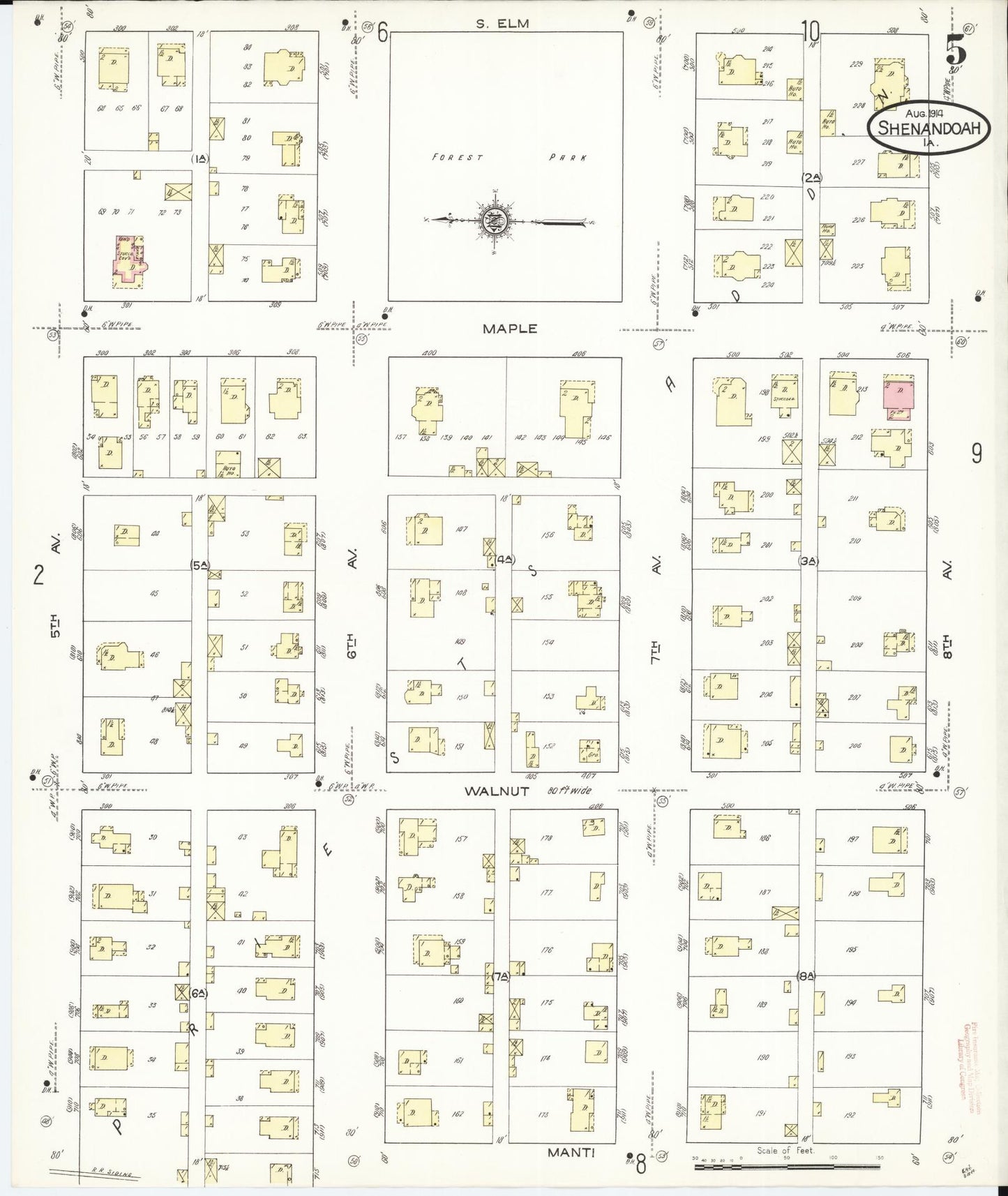 Sanborn Fire Insurance Map from Shenandoah, Page County, Iowa (1914), Sheet #0005 - Historic Sanborn Fire Insurance Map Print, vintage old map wall art