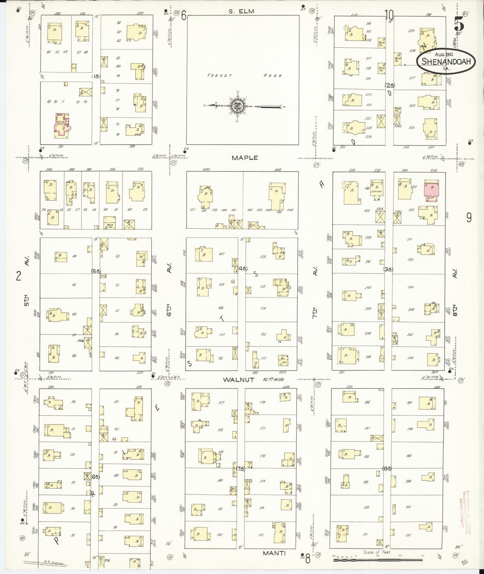 Sanborn Fire Insurance Map from Shenandoah, Page County, Iowa (1914), Sheet #0005 - Historic Sanborn Fire Insurance Map Print, vintage old map wall art