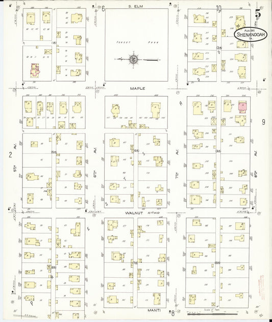 Sanborn Fire Insurance Map from Shenandoah, Page County, Iowa (1914), Sheet #0005 - Historic Sanborn Fire Insurance Map Print, vintage old map wall art