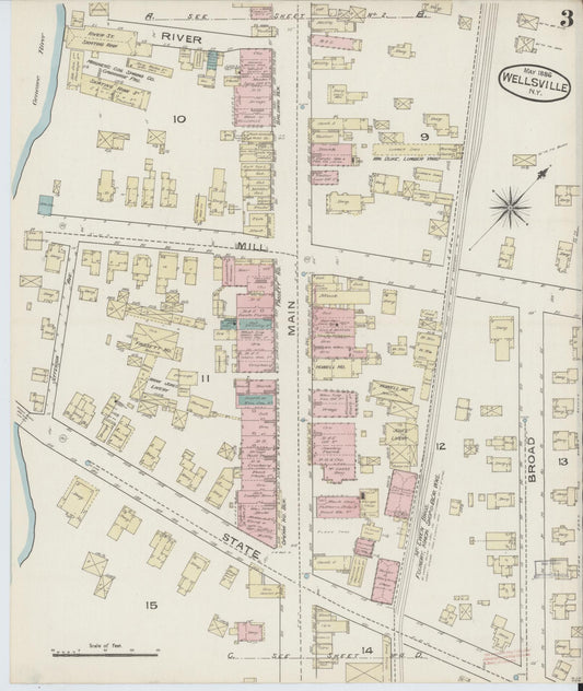 Sanborn Fire Insurance Map from Wellsville, Allegany County, New York (1886), Sheet #0003 - Historic Sanborn Fire Insurance Map Print, vintage old map wall art, antique decor, genealogy gift, New York New York map