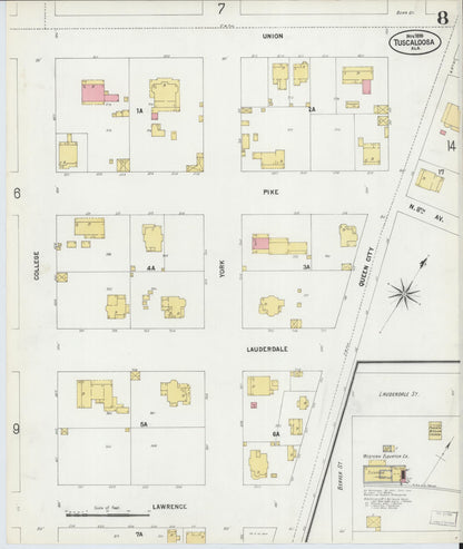 Sanborn Fire Insurance Map from Tuscaloosa, Tuscaloosa County, Alabama (1899), Sheet #0008 - Complete Map Set gallery image, historic Sanborn map, vintage wall art, Alabama Alabama
