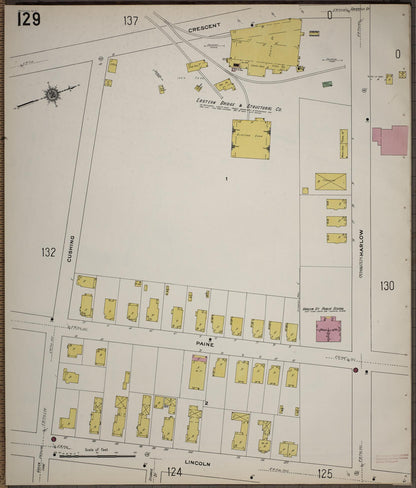 Sanborn Fire Insurance Map from Worcester, Worcester County, Massachusetts (1910), Sheet #0129 - Historic Sanborn Fire Insurance Map Print, vintage old map wall art, antique decor, genealogy gift, Massachusetts Massachusetts map
