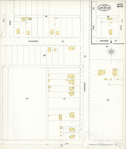 Sanborn Fire Insurance Map from Long Beach, Los Angeles County, California (1902), Sheet #0025 - Historic Sanborn Fire Insurance Map Print, vintage old map wall art, antique decor, genealogy gift, California California map