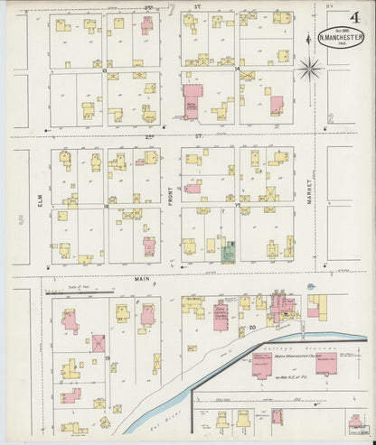 Sanborn Fire Insurance Map from North Manchester, Wabash County, Indiana (1895), Sheet #0004 - Historic Sanborn Fire Insurance Map Print, vintage old map wall art, antique decor, genealogy gift, Indiana Indiana map