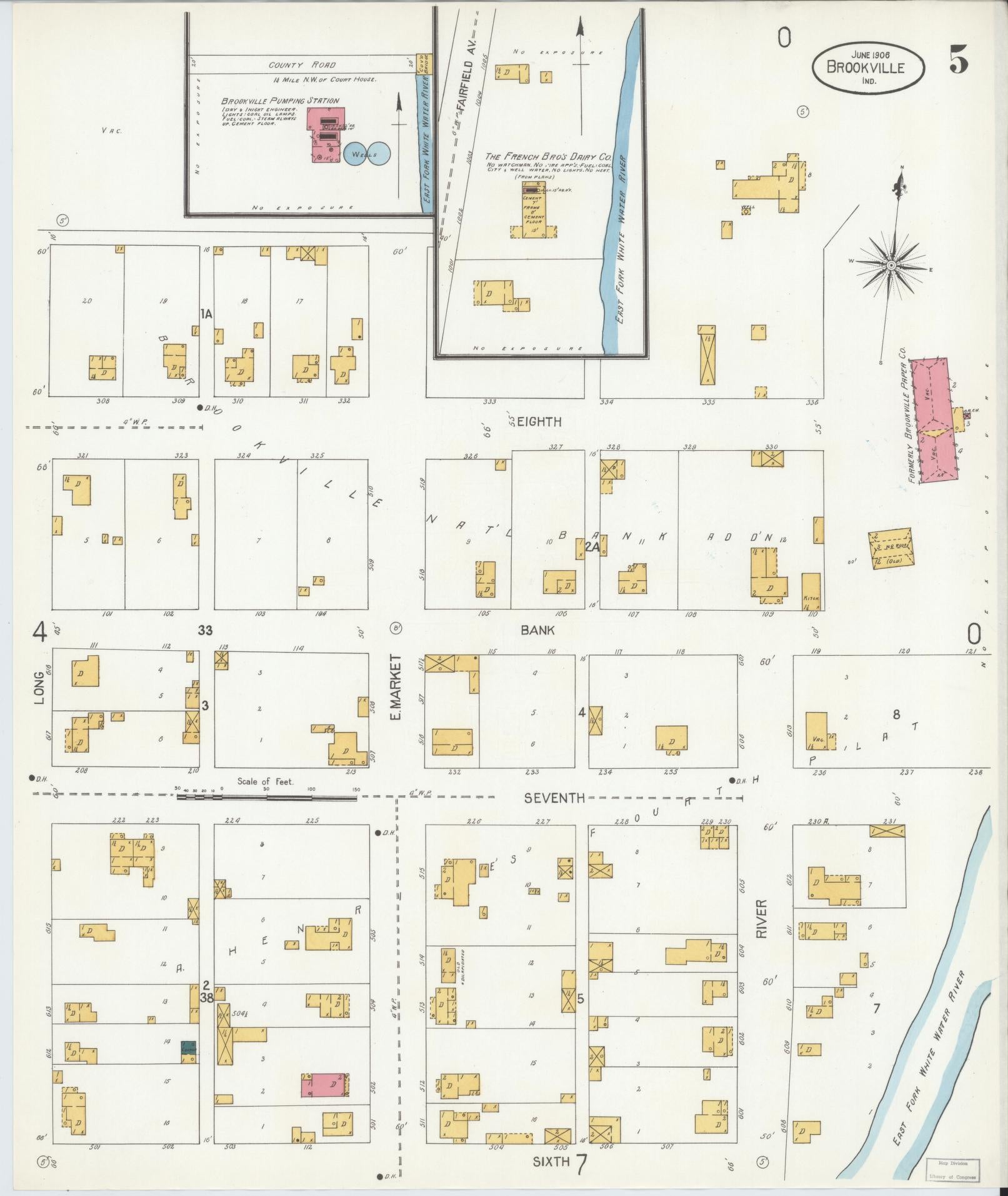 Sanborn Fire Insurance Map from Brookville, Franklin County, Indiana (1906), Sheet #0005 - Historic Sanborn Fire Insurance Map Print, vintage old map wall art, antique decor, genealogy gift, Indiana Indiana map
