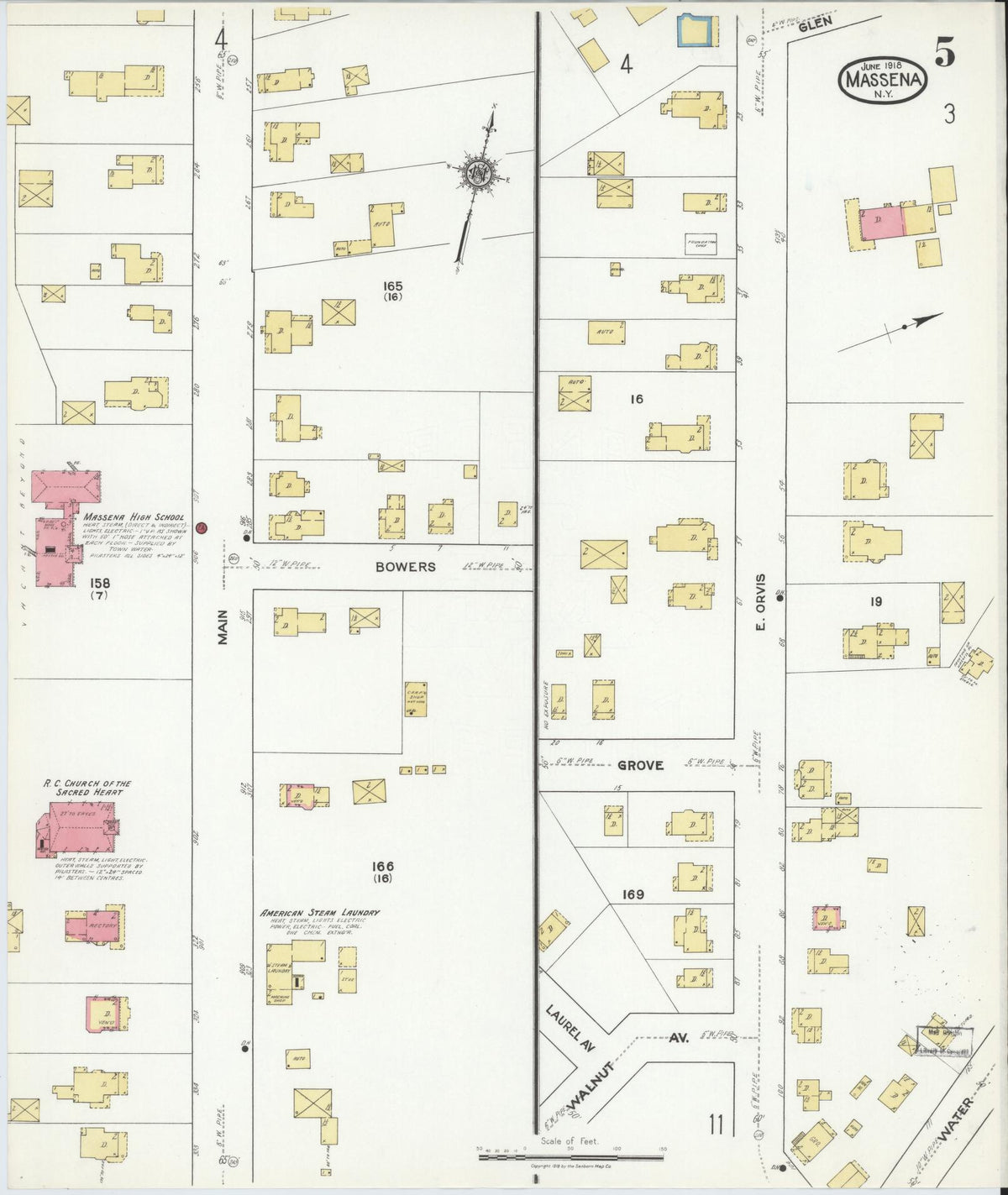 Sanborn Fire Insurance Map from Massena, St. Lawrence County, New York (1918), Sheet #0005 - Complete Map Set gallery image, historic Sanborn map, vintage wall art, New York New York