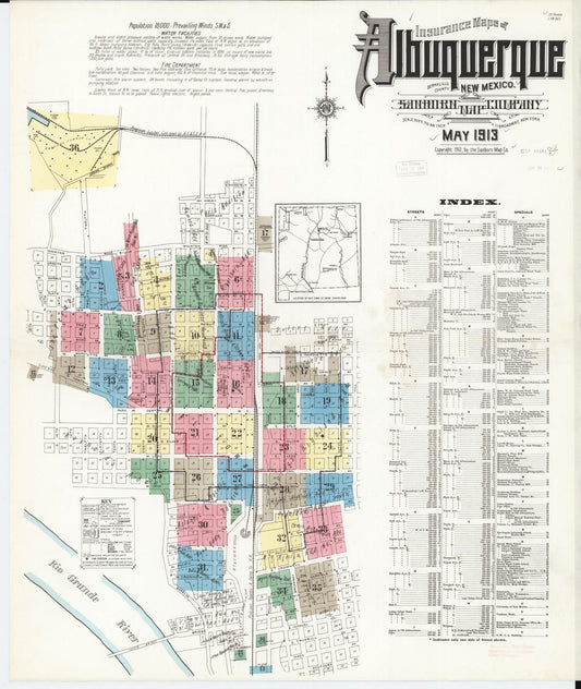 Sanborn Fire Insurance Map from Albuquerque, Bernalillo County, New Mexico. (1913) – Historic Sanborn Fire Insurance Map Print