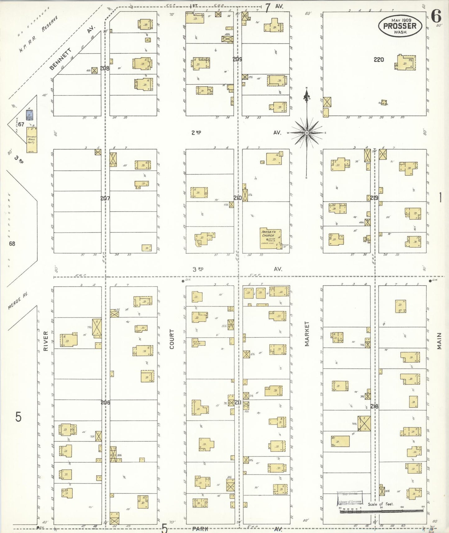 Sanborn Fire Insurance Map from Prosser, Benton County, Washington (1909), Sheet #0006 - Complete Map Set gallery image, historic Sanborn map, vintage wall art, Washington Washington