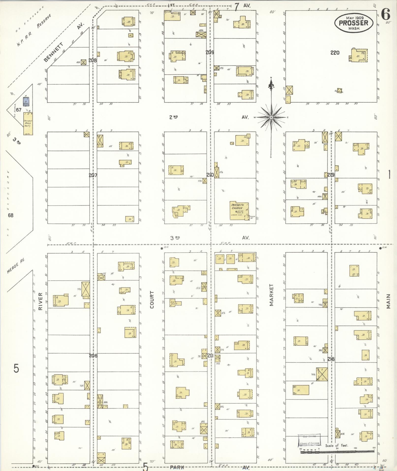 Sanborn Fire Insurance Map from Prosser, Benton County, Washington (1909), Sheet #0006 - Complete Map Set gallery image, historic Sanborn map, vintage wall art, Washington Washington