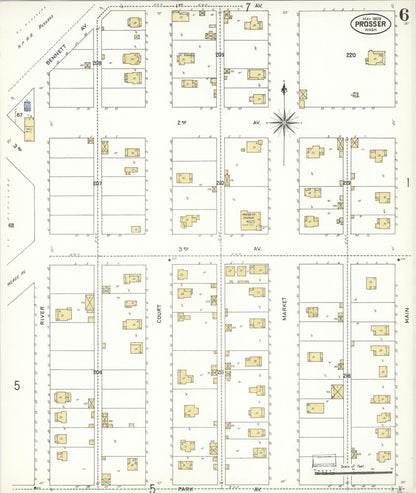 Sanborn Fire Insurance Map from Prosser, Benton County, Washington (1909), Sheet #0006 - Complete Map Set gallery image, historic Sanborn map, vintage wall art, Washington Washington