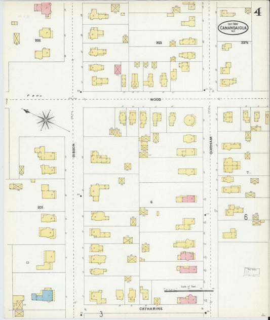 Sanborn Fire Insurance Map from Canandaigua, Ontario County, New York (1904), Sheet #0004 - Historic Sanborn Fire Insurance Map Print, vintage old map wall art, antique decor, genealogy gift, New York New York map