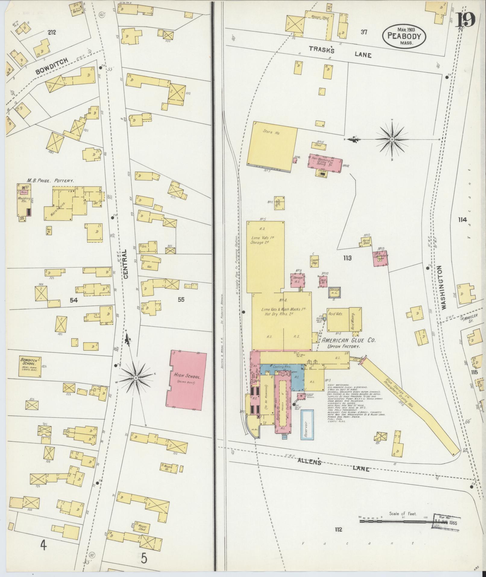 Sanborn Fire Insurance Map from Peabody, Essex County, Massachusetts (1903), Sheet #0019 - Complete Map Set gallery image, historic Sanborn map, vintage wall art, Massachusetts Massachusetts