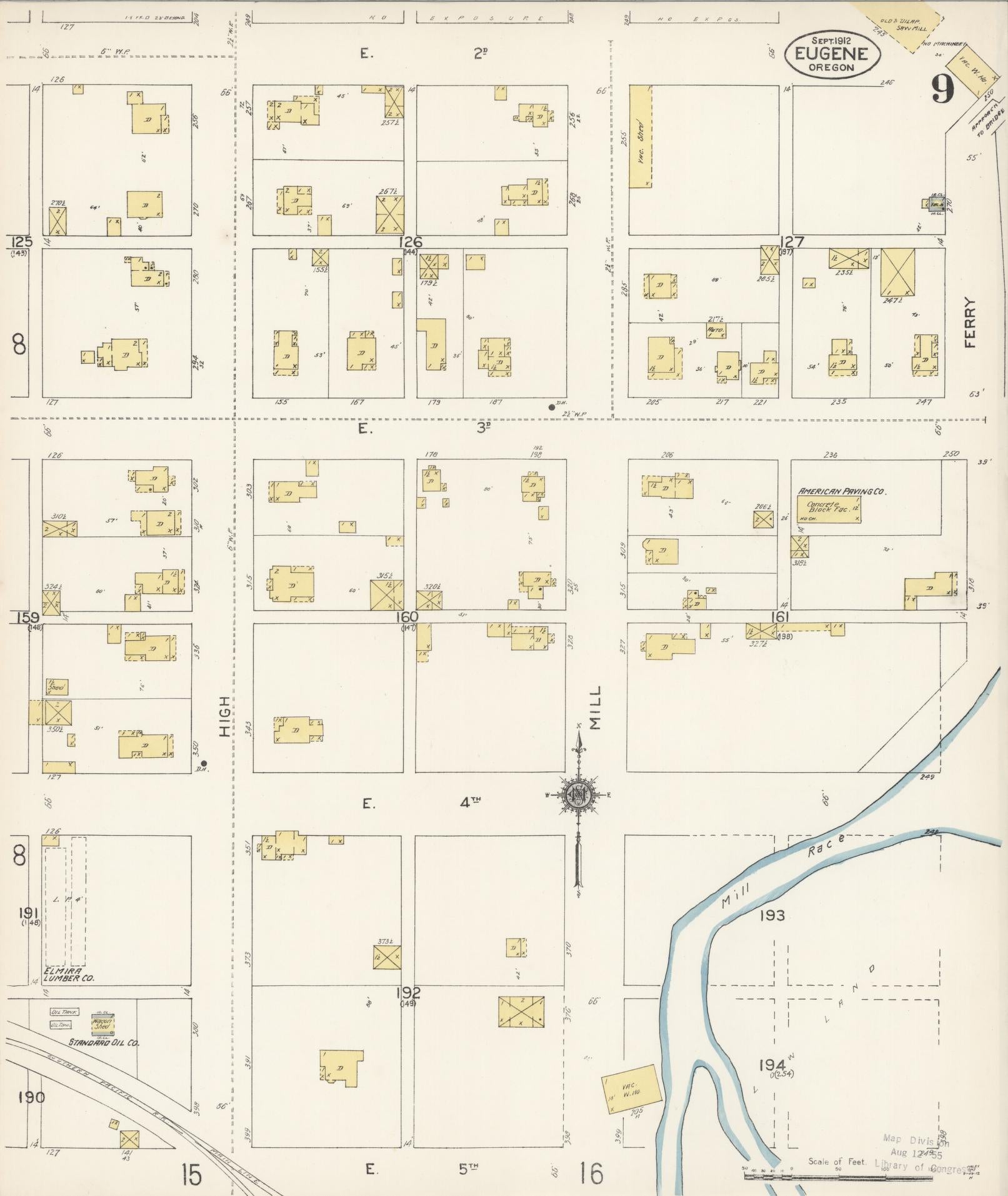 Sanborn Fire Insurance Map from Eugene, Lane County, Oregon (1912), Sheet #0009 - Complete Map Set gallery image, historic Sanborn map, vintage wall art, Oregon Oregon
