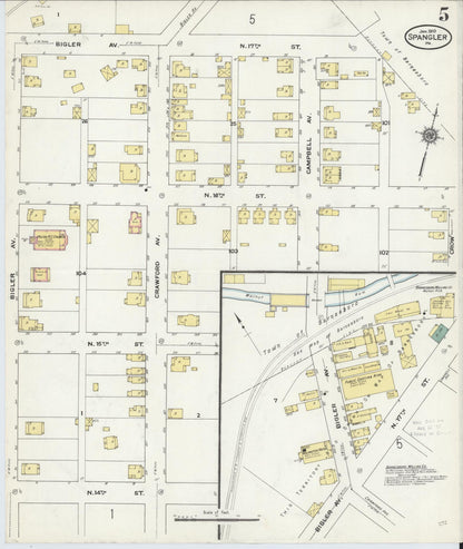 Sanborn Fire Insurance Map from Spangler, Cambria County, Pennsylvania (1910), Sheet #0005 - Historic Sanborn Fire Insurance Map Print, vintage old map wall art, antique decor, genealogy gift, Pennsylvania Pennsylvania map