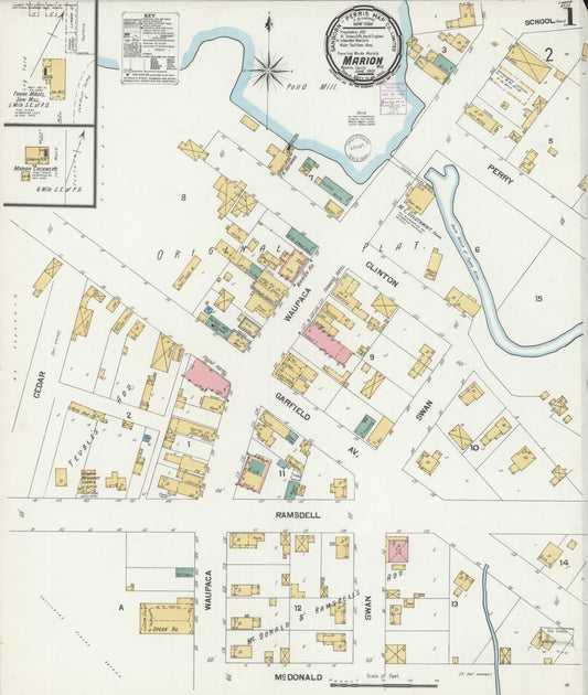 Sanborn Fire Insurance Map from Marion, Waupaca County, Wisconsin (1901), Sheet #0001 - Complete Map Set gallery image, historic Sanborn map, vintage wall art, Wisconsin Wisconsin