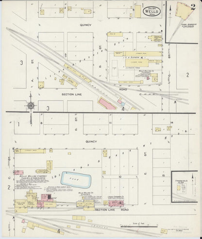 Sanborn Fire Insurance Map from Wells, Faribault County, Minnesota (1914), Sheet #0002 - Historic Sanborn Fire Insurance Map Print, vintage old map wall art, antique decor, genealogy gift, Minnesota Minnesota map