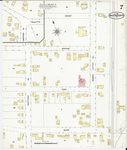 Sanborn Fire Insurance Map from White River Junction, Windsor County, Vermont (1906), Sheet #0007 - Historic Sanborn Fire Insurance Map Print, vintage old map wall art, antique decor, genealogy gift, Vermont Vermont map