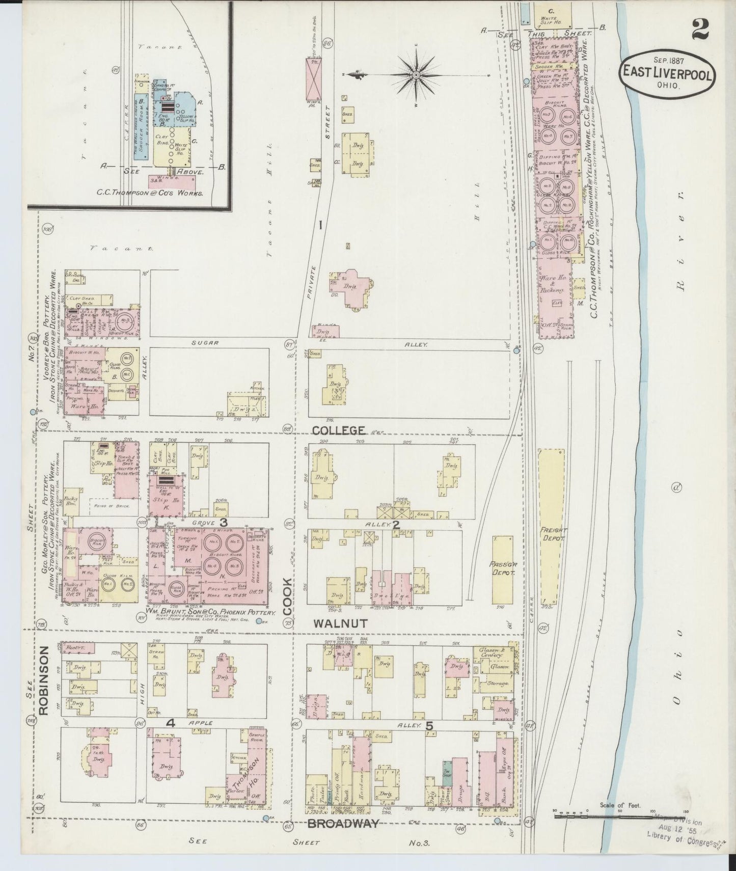 Sanborn Fire Insurance Map from East Liverpool, Columbiana County, Ohio (1887), Sheet #0002 - Historic Sanborn Fire Insurance Map Print, vintage old map wall art, antique decor, genealogy gift, Ohio Ohio map