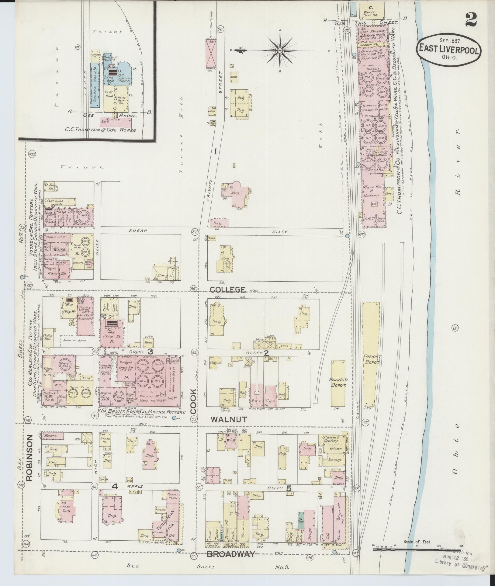 Sanborn Fire Insurance Map from East Liverpool, Columbiana County, Ohio (1887), Sheet #0002 - Historic Sanborn Fire Insurance Map Print, vintage old map wall art, antique decor, genealogy gift, Ohio Ohio map