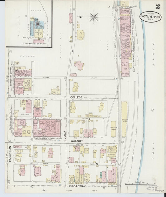 Sanborn Fire Insurance Map from East Liverpool, Columbiana County, Ohio (1887), Sheet #0002 - Historic Sanborn Fire Insurance Map Print, vintage old map wall art, antique decor, genealogy gift, Ohio Ohio map