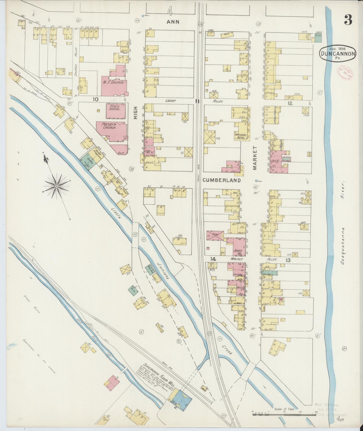 Sanborn Fire Insurance Map from Duncannon, Perry County, Pennsylvania (1894), Sheet #0003 - Historic Sanborn Fire Insurance Map Print, vintage old map wall art, antique decor, genealogy gift, Pennsylvania Pennsylvania map