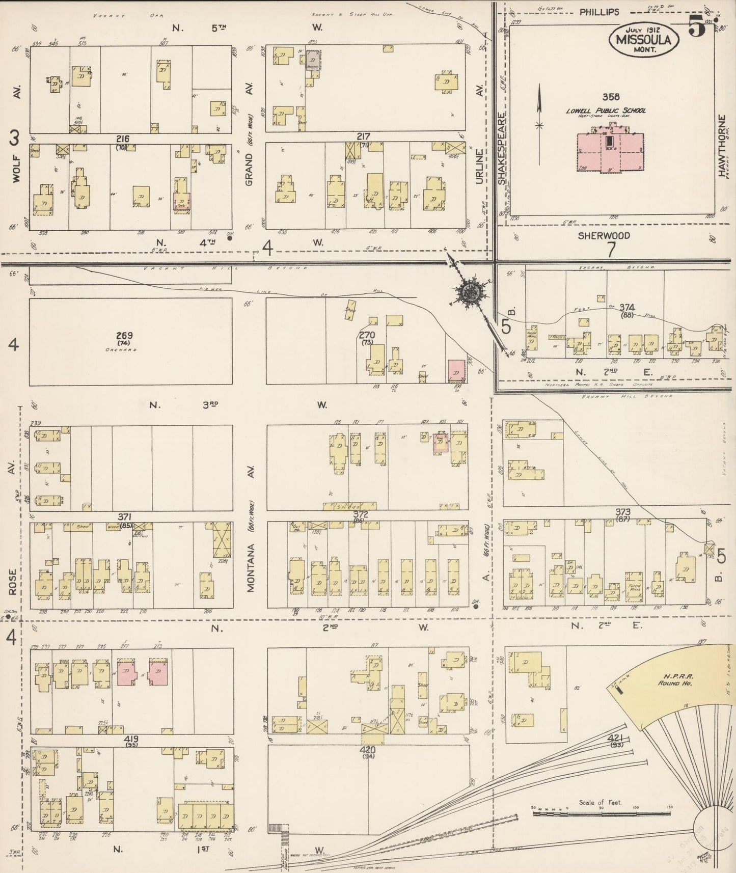 Sanborn Fire Insurance Map from Missoula, Missoula County, Montana (1912), Sheet #0005 - Complete Map Set gallery image, historic Sanborn map, vintage wall art, Montana Montana
