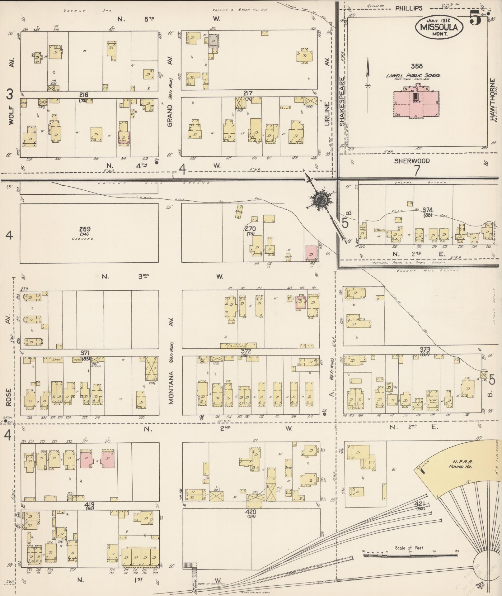 Sanborn Fire Insurance Map from Missoula, Missoula County, Montana (1912), Sheet #0005 - Complete Map Set gallery image, historic Sanborn map, vintage wall art, Montana Montana