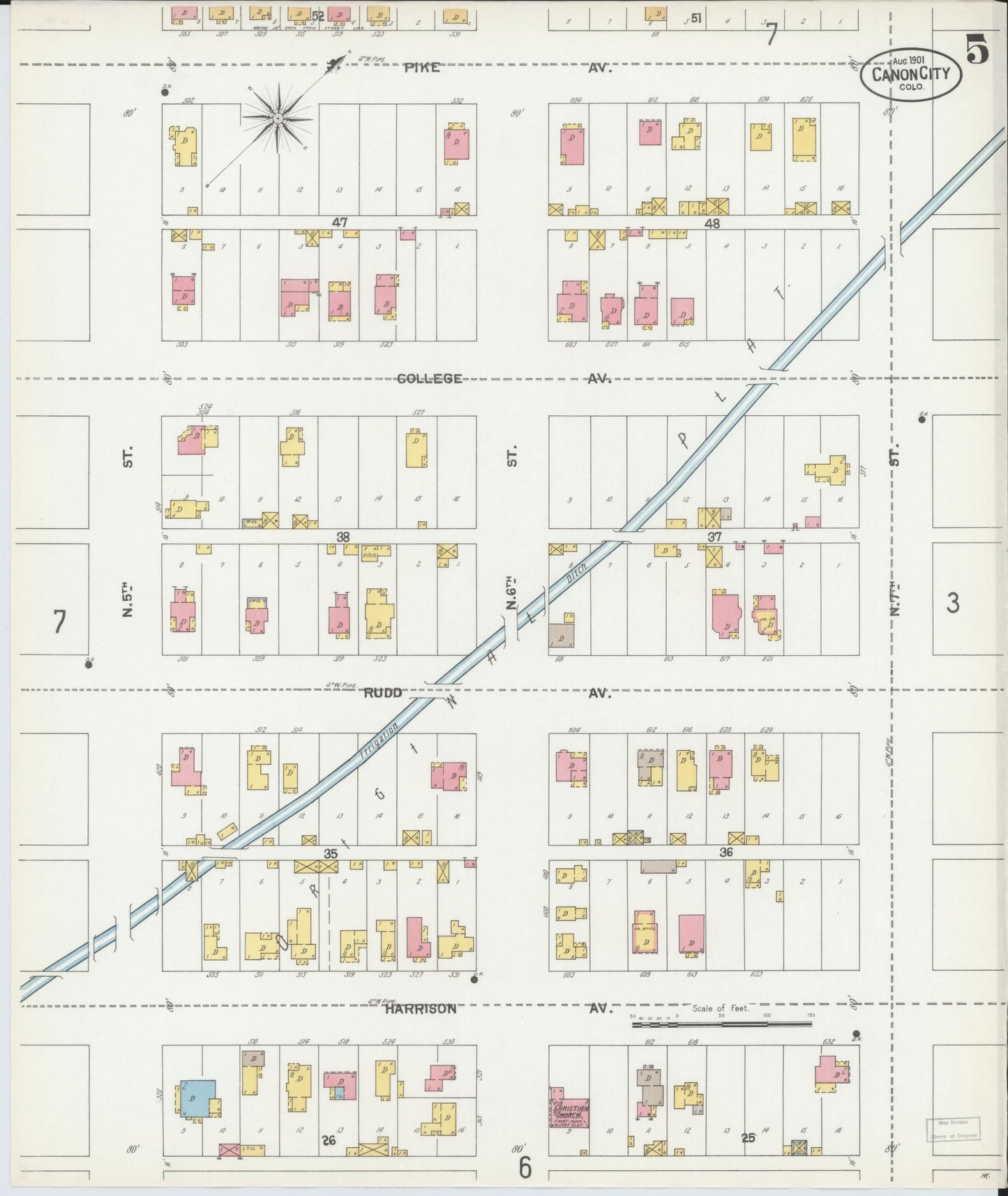 Sanborn Fire Insurance Map from Canon City, Fremont County, Colorado (1901), Sheet #0005 - Complete Map Set gallery image, historic Sanborn map, vintage wall art, Colorado Colorado