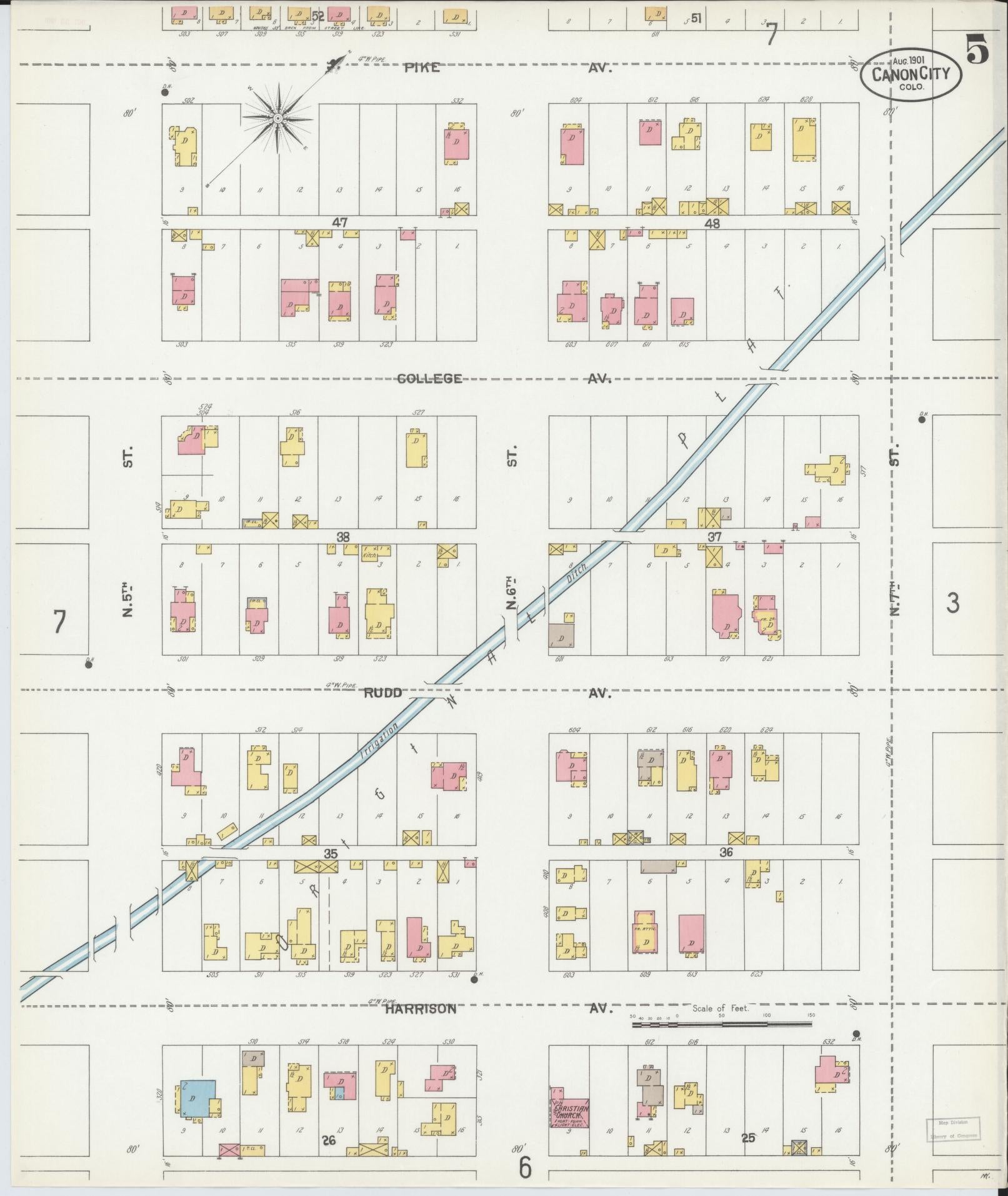Sanborn Fire Insurance Map from Canon City, Fremont County, Colorado (1901), Sheet #0005 - Complete Map Set gallery image, historic Sanborn map, vintage wall art, Colorado Colorado
