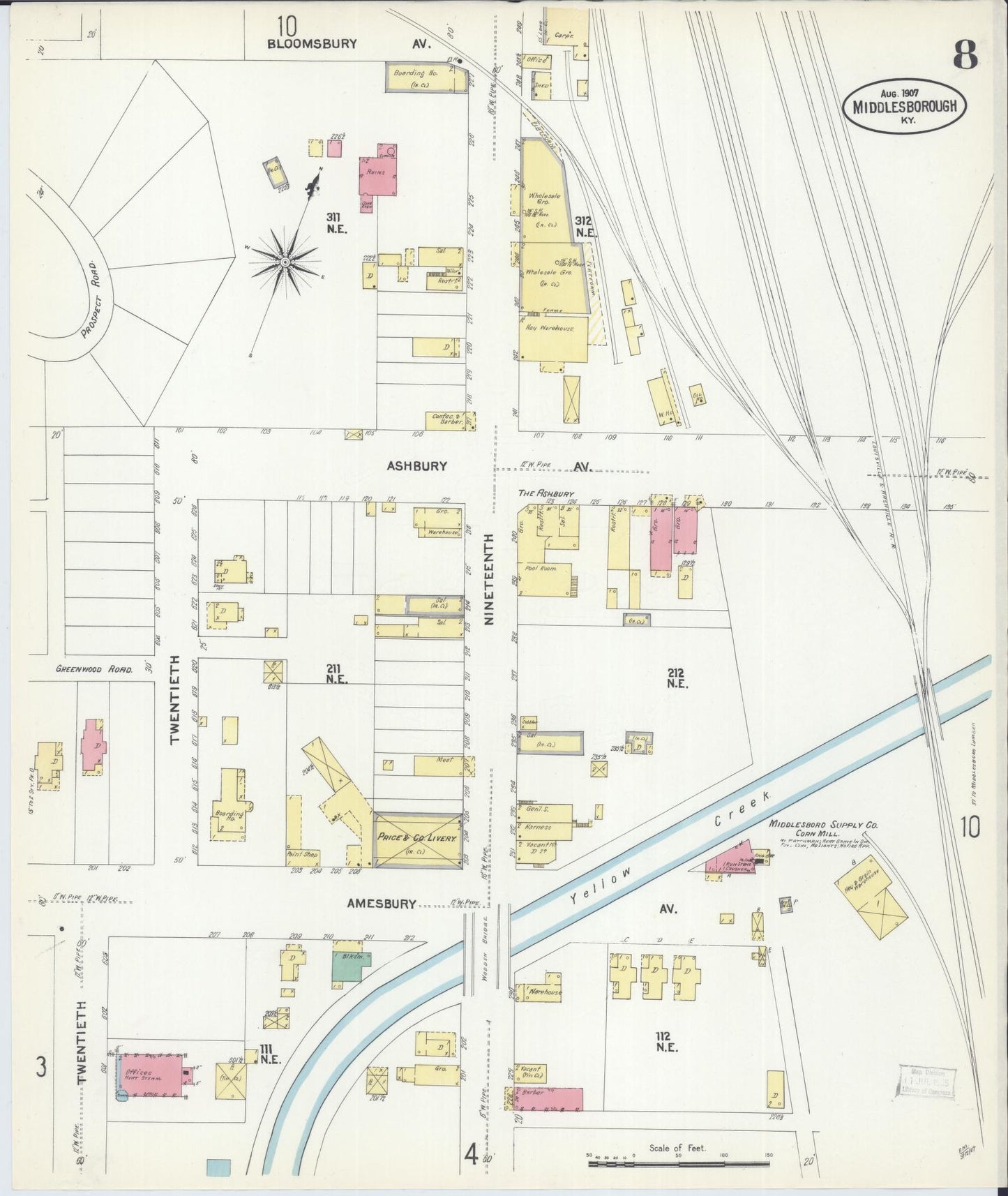 Sanborn Fire Insurance Map from Middlesboro, Bell County, Kentucky (1907), Sheet #0008 - Complete Map Set gallery image, historic Sanborn map, vintage wall art, Kentucky Kentucky