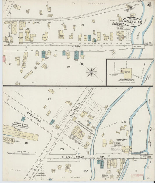 Sanborn Fire Insurance Map from Wellsville, Allegany County, New York (1886), Sheet #0004 - Historic Sanborn Fire Insurance Map Print, vintage old map wall art, antique decor, genealogy gift, New York New York map
