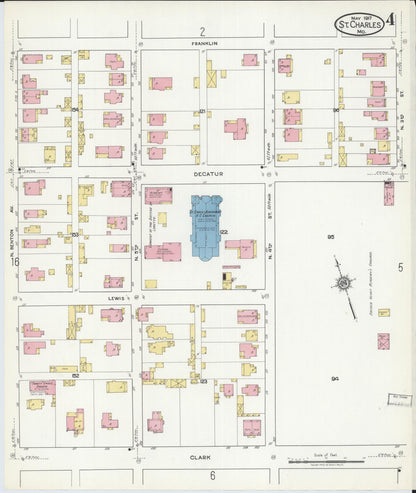 Sanborn Fire Insurance Map from Saint Charles, Saint Charles County, Missouri (1917), Sheet #0004 - Historic Sanborn Fire Insurance Map Print, vintage old map wall art, antique decor, genealogy gift, Missouri Missouri map