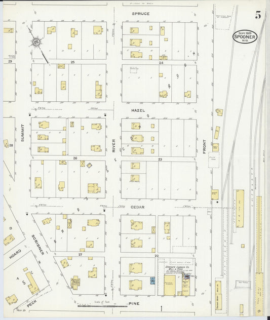 Sanborn Fire Insurance Map from Spooner, Washburn County, Wisconsin (1909), Sheet #0005 - Historic Sanborn Fire Insurance Map Print, vintage old map wall art, antique decor, genealogy gift, Wisconsin Wisconsin map
