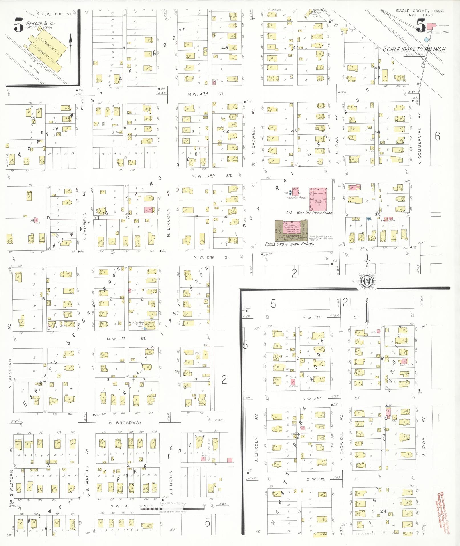 Sanborn Fire Insurance Map from Eagle Grove, Wright County, Iowa (1933), Sheet #0005 - Historic Sanborn Fire Insurance Map Print, vintage old map wall art