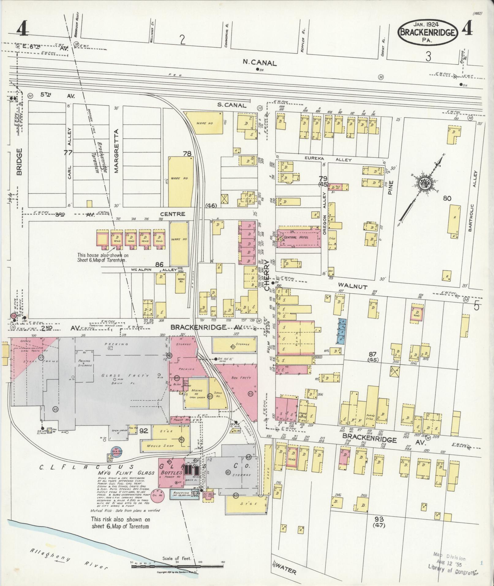 Sanborn Fire Insurance Map from Brackenridge, Allegheny County, Pennsylvania (1924), Sheet #0004 - Historic Sanborn Fire Insurance Map Print, vintage old map wall art, antique decor, genealogy gift, Pennsylvania Pennsylvania map