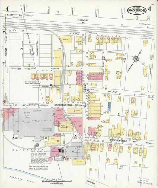 Sanborn Fire Insurance Map from Brackenridge, Allegheny County, Pennsylvania (1924), Sheet #0004 - Historic Sanborn Fire Insurance Map Print, vintage old map wall art, antique decor, genealogy gift, Pennsylvania Pennsylvania map