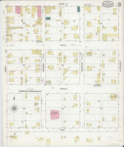 Sanborn Fire Insurance Map from Houston, Houston County, Minnesota (1909), Sheet #0003 - Historic Sanborn Fire Insurance Map Print, vintage old map wall art, antique decor, genealogy gift, Minnesota Minnesota map