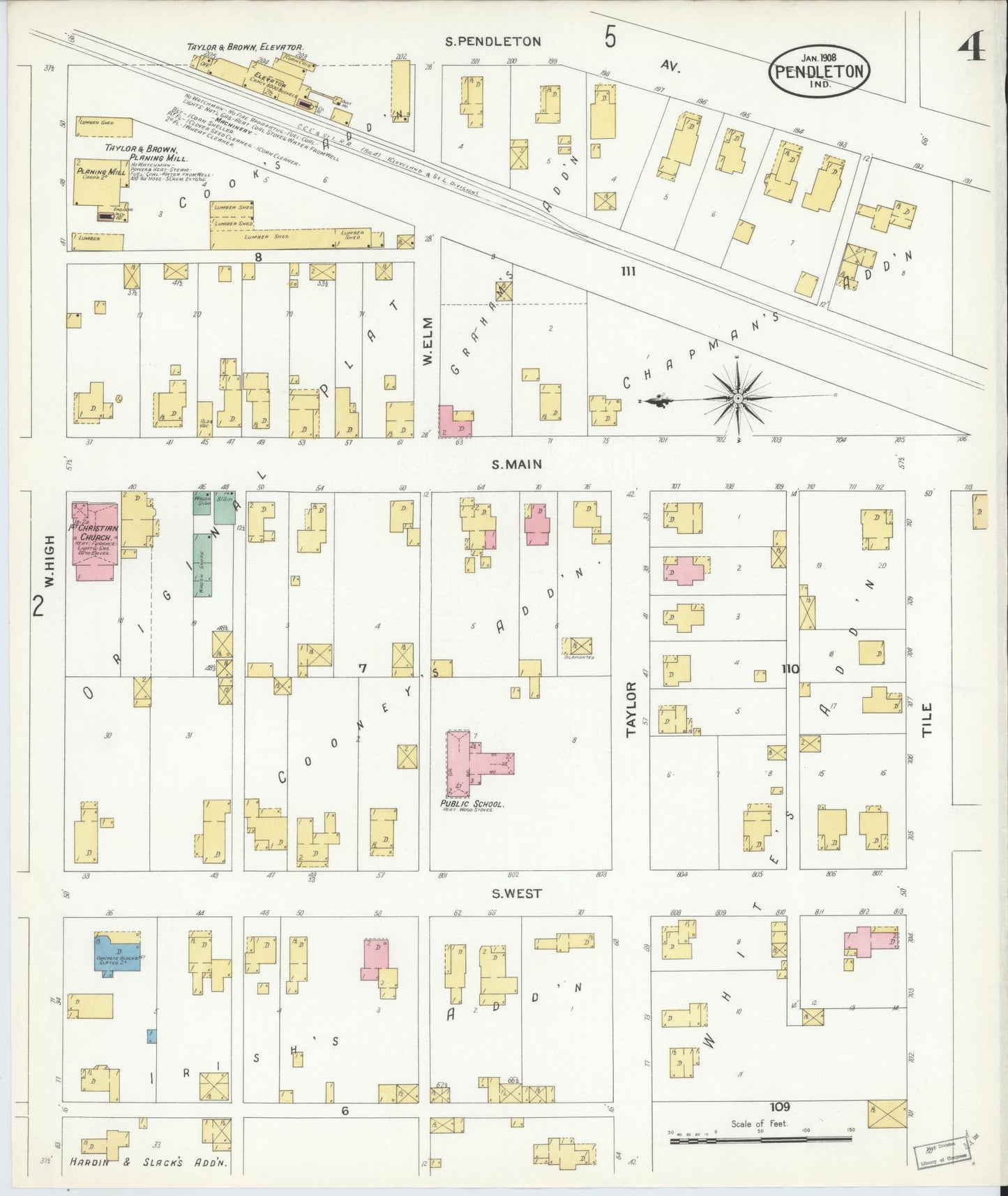 Sanborn Fire Insurance Map from Pendleton, Madison County, Indiana (1908), Sheet #0004 - Historic Sanborn Fire Insurance Map Print, vintage old map wall art, antique decor, genealogy gift, Indiana Indiana map