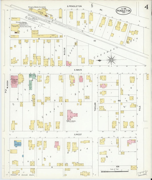 Sanborn Fire Insurance Map from Pendleton, Madison County, Indiana (1908), Sheet #0004 - Historic Sanborn Fire Insurance Map Print, vintage old map wall art, antique decor, genealogy gift, Indiana Indiana map