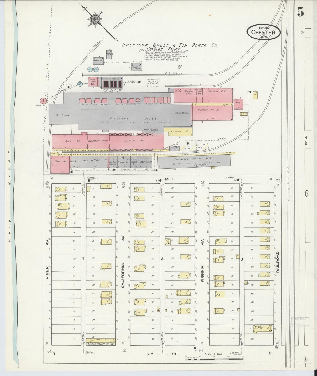 Sanborn Fire Insurance Map from Chester, Hancock County, West Virginia (1910), Sheet #0005 - Complete Map Set gallery image, historic Sanborn map, vintage wall art, West Virginia West Virginia