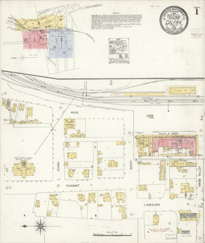 Sanborn Fire Insurance Map from Colfax, Placer County, California (1907), Sheet #0001 - Historic Sanborn Fire Insurance Map Print, vintage old map wall art, antique decor, genealogy gift, California California map