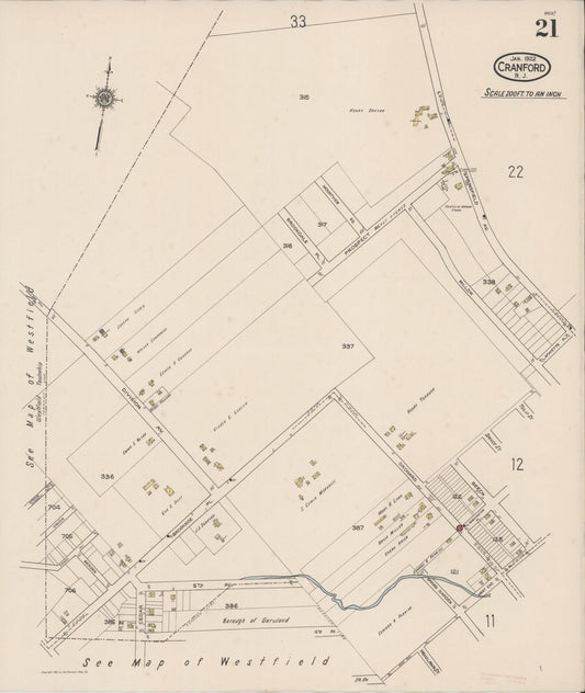 Sanborn Fire Insurance Map from Cranford, Union County, New Jersey (1922), Sheet #0021 - Historic Sanborn Fire Insurance Map Print, vintage old map wall art, antique decor, genealogy gift, New Jersey New Jersey map